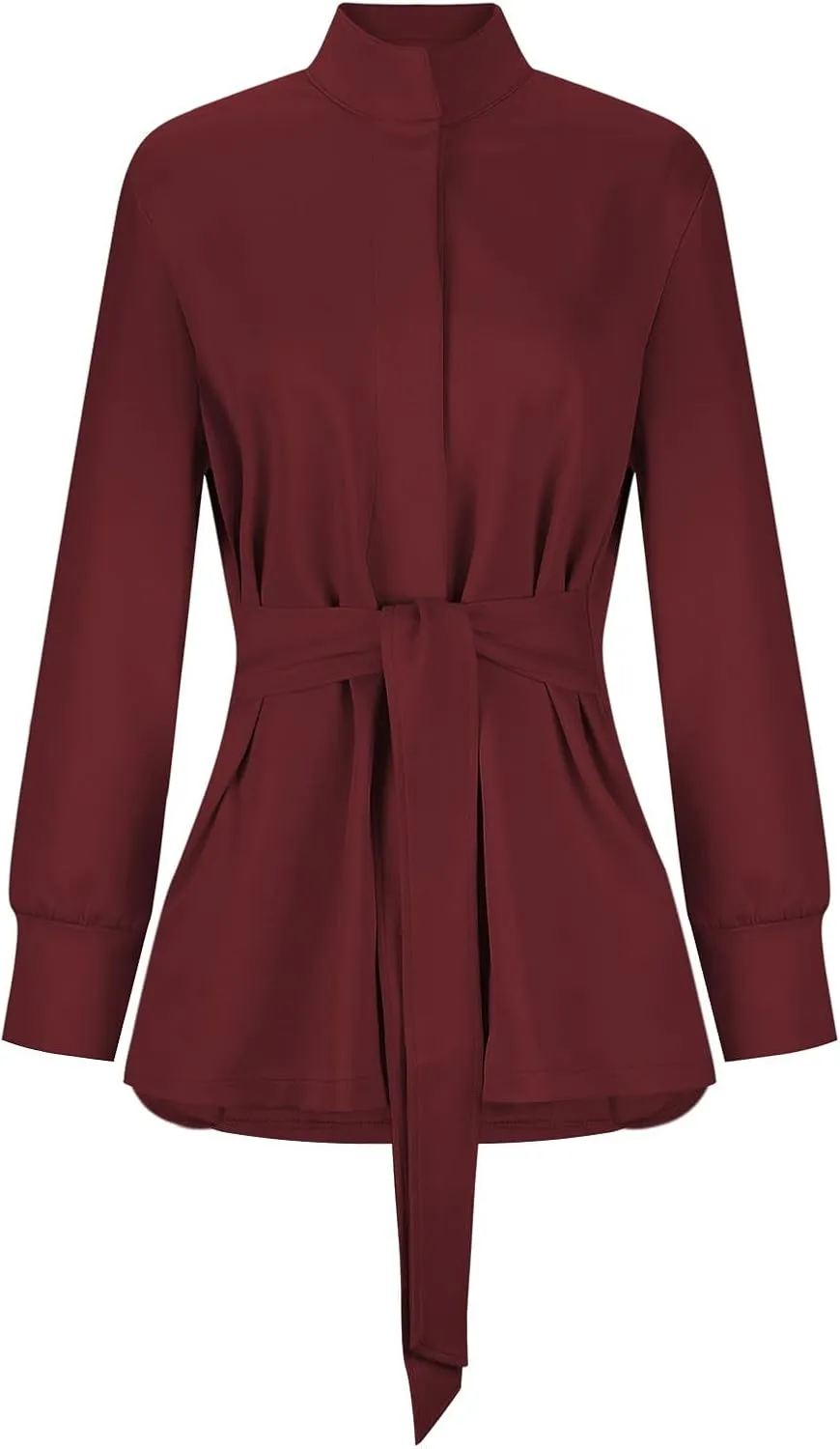 Sinzelimin Womens Mid-Length Trench Coat with Belt Fashion Button up Stand Collar Long Sleeves Windbreaker Outwear & Jackets