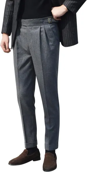 Snoly Men's Winter Retro Woolen Gurkha Pant Straight Flat Front Chino High Waist Tapered Leg Rolled Pants,Two Styles
