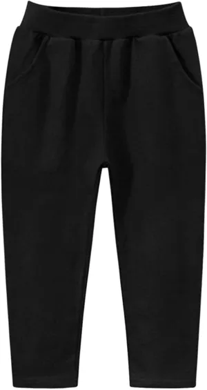Toddler Boys Girls Cotton Active Jogger Sweatpants, Kids Casual Athletic Solid Pocket Pull On Pants