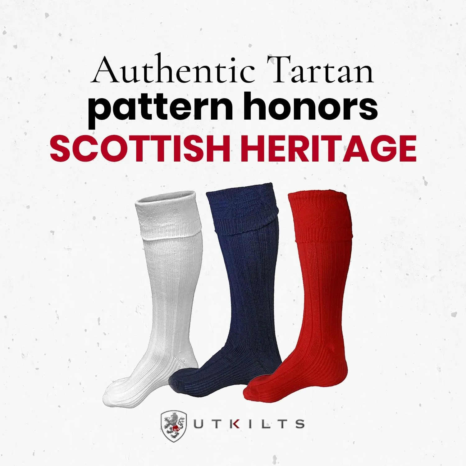 UT Kilts Hose, Traditional Scottish Socks for Kilts, Ribbed Design, Pull Up To Cuff Over Your Hose Flashes