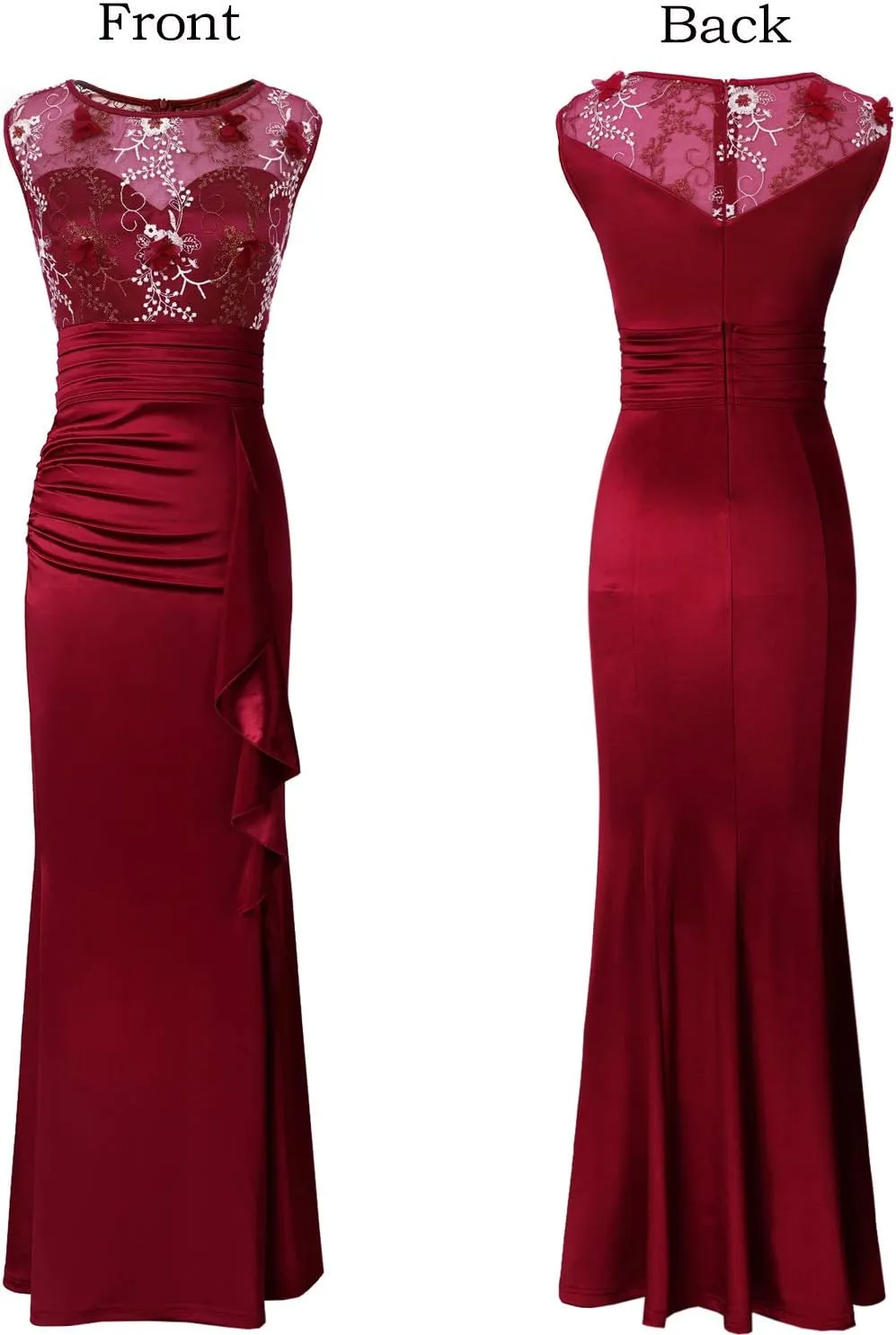 VFSHOW Womens Formal Ruched Ruffles Evening Prom Wedding Party Maxi Dress