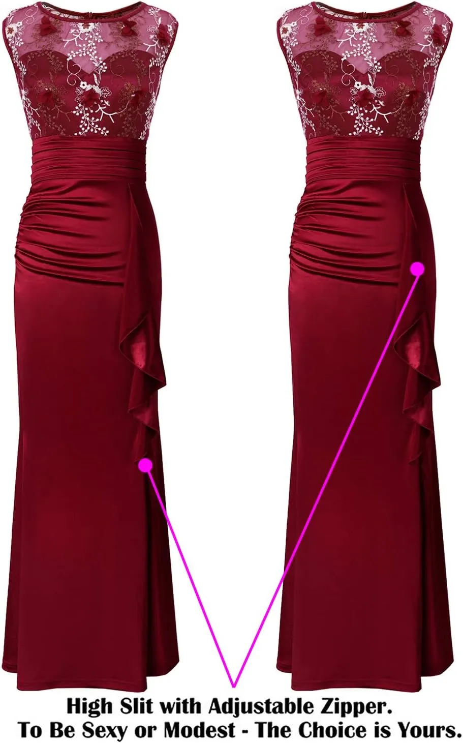 VFSHOW Womens Formal Ruched Ruffles Evening Prom Wedding Party Maxi Dress