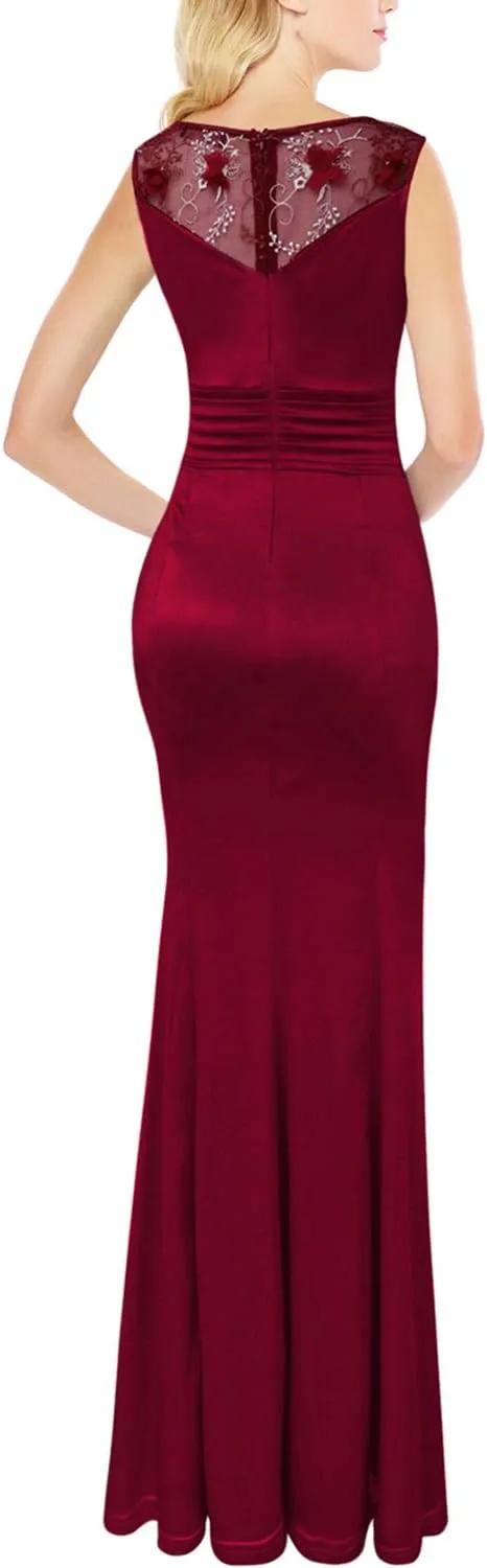 VFSHOW Womens Formal Ruched Ruffles Evening Prom Wedding Party Maxi Dress