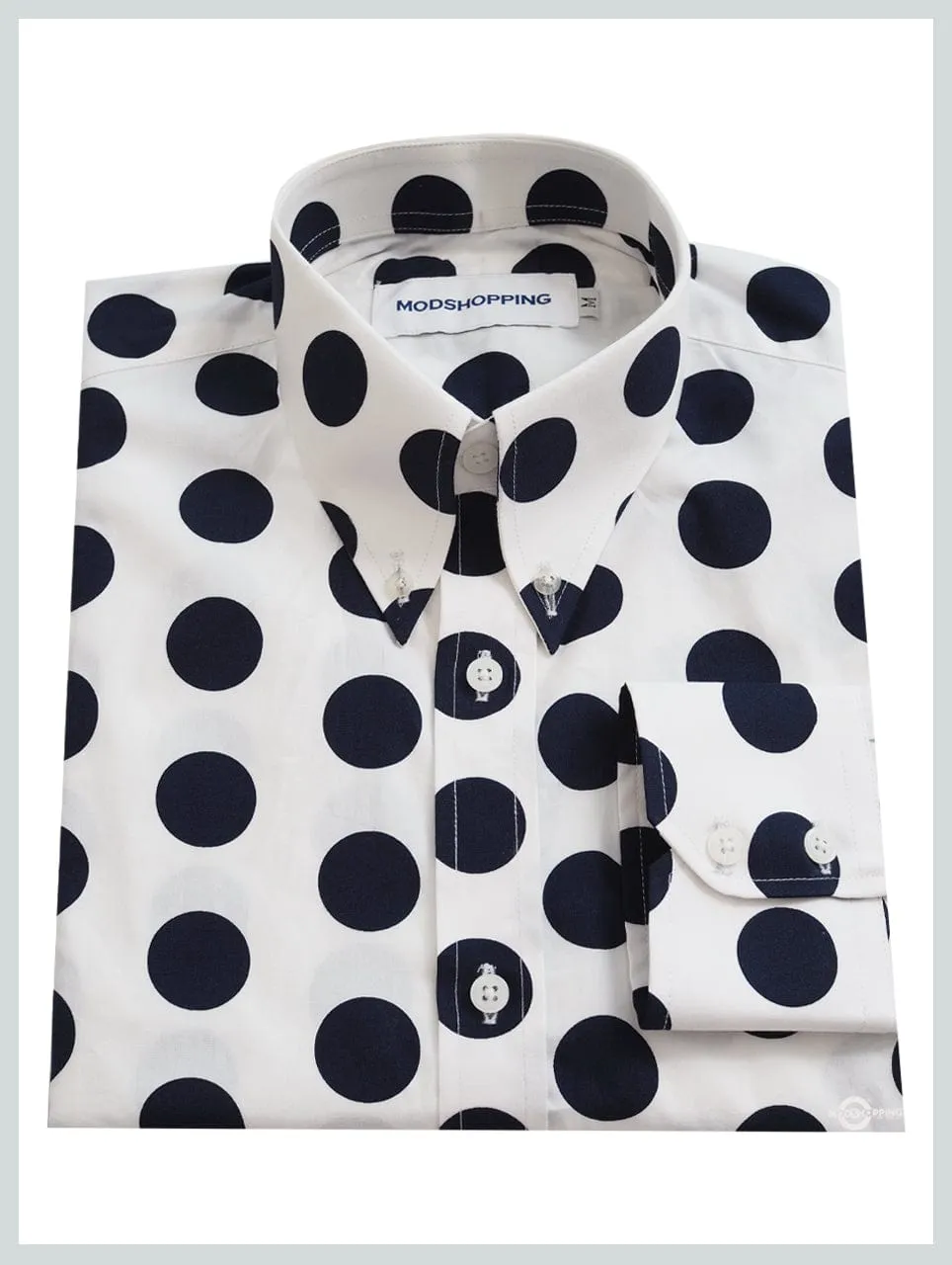 White and Navy Blue Polka Dot Shirt