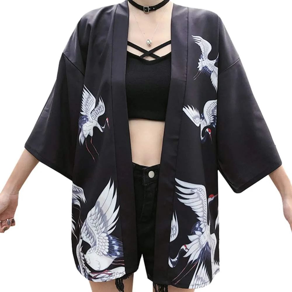 Women Japanese Kimono Cardigan Coat Yukata Outwear Tops Vintage Japanese Style