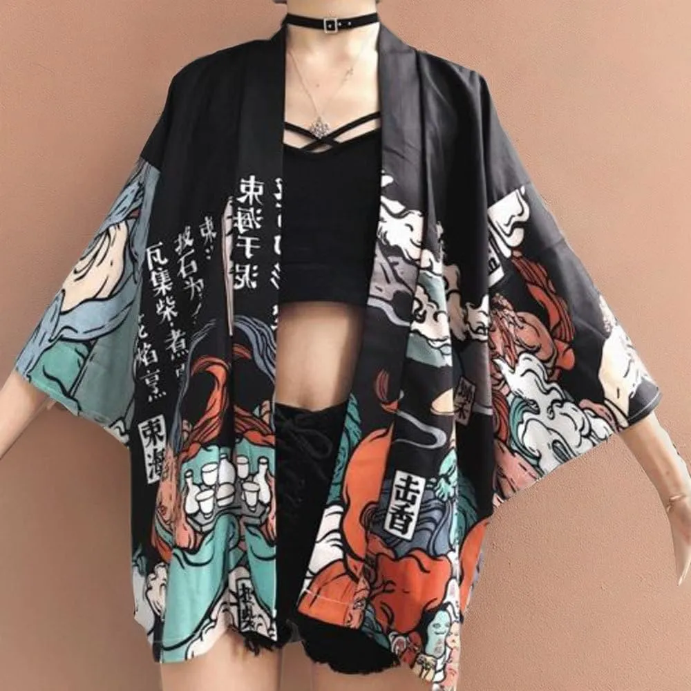 Women Japanese Kimono Cardigan Coat Yukata Outwear Tops Vintage Japanese Style