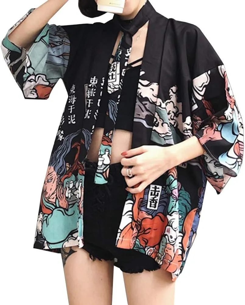 Women Japanese Kimono Cardigan Coat Yukata Outwear Tops Vintage Japanese Style