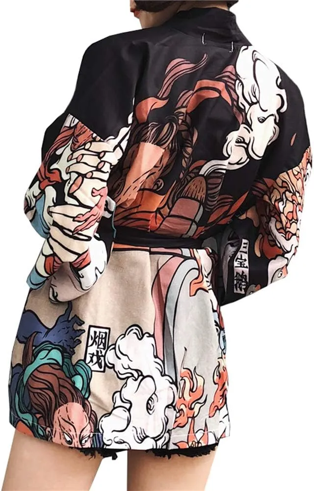 Women Japanese Kimono Cardigan Coat Yukata Outwear Tops Vintage Japanese Style