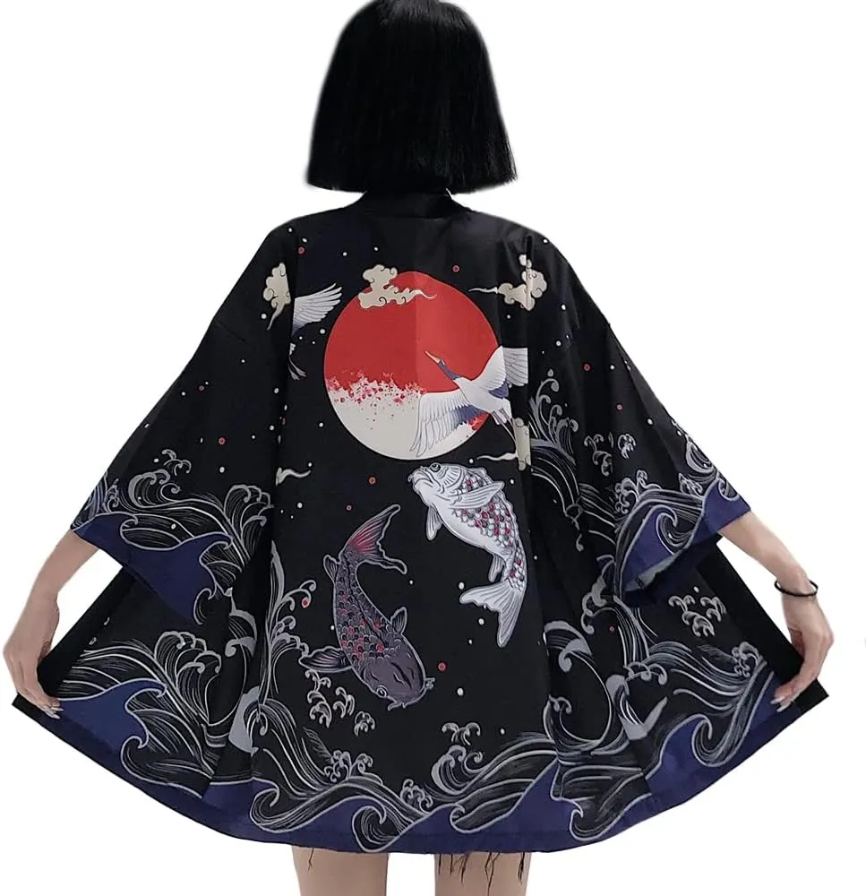 Women Japanese Kimono Cardigan Coat Yukata Outwear Tops Vintage Japanese Style