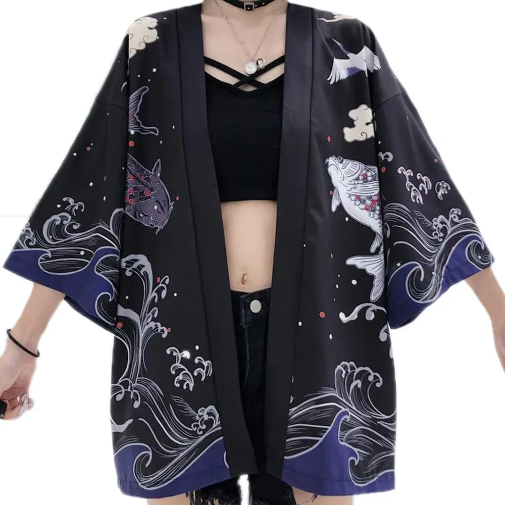 Women Japanese Kimono Cardigan Coat Yukata Outwear Tops Vintage Japanese Style
