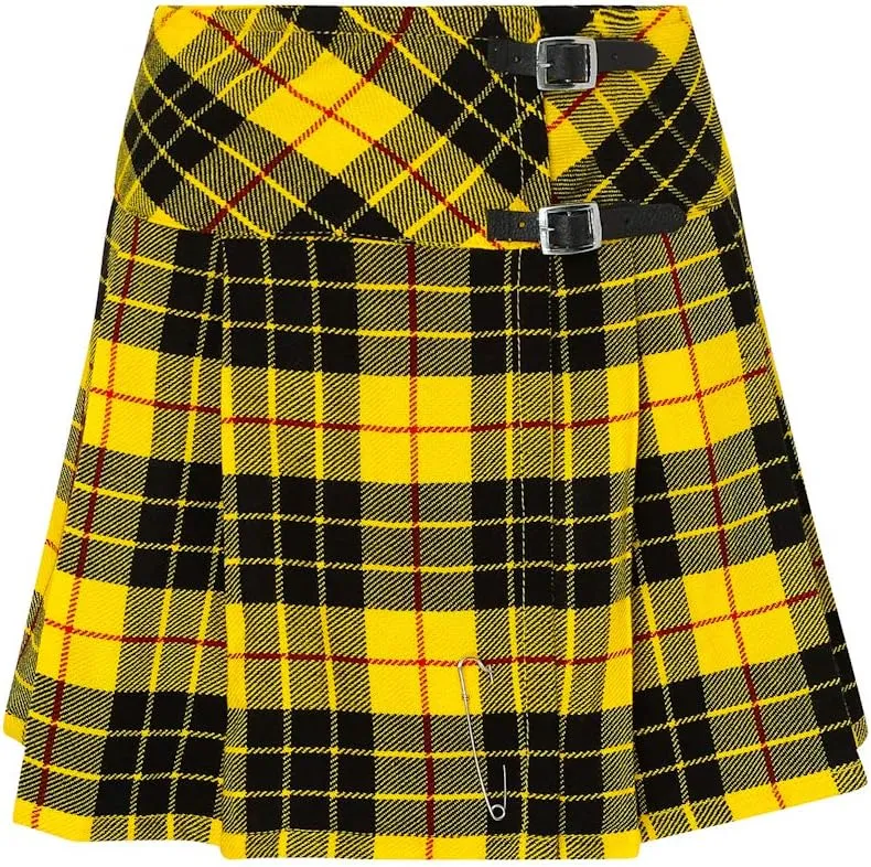 Womens 16.5 Inch Plaid Mini Kilt Billie Skirt Leather Buckled Straps