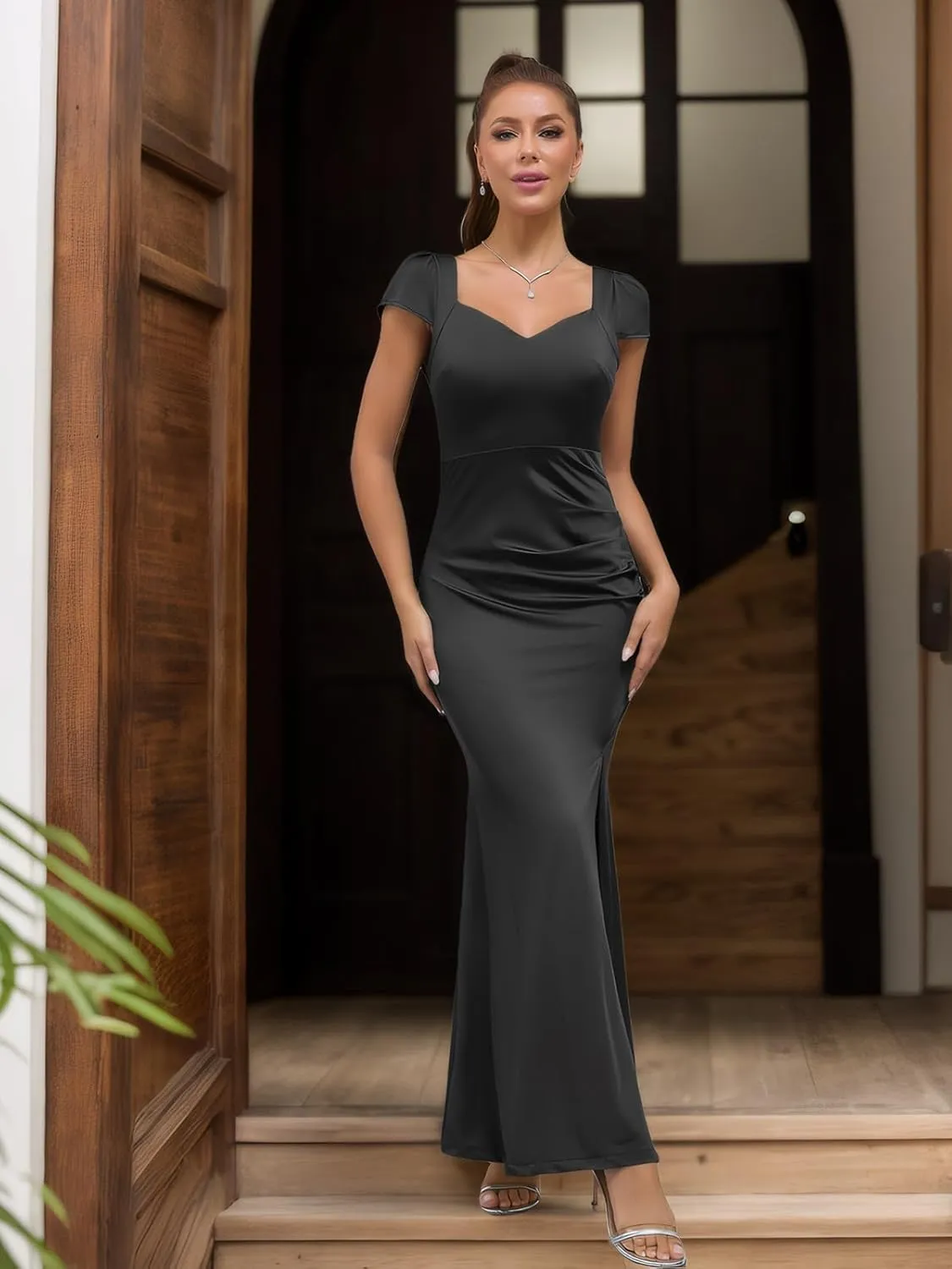 Women's 2025 Summer Formal Dresses Elegant Evening Party Cocktail Sexy Ruched Wedding Guest Maxi Dress