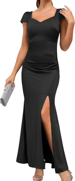Women's 2025 Summer Formal Dresses Elegant Evening Party Cocktail Sexy Ruched Wedding Guest Maxi Dress