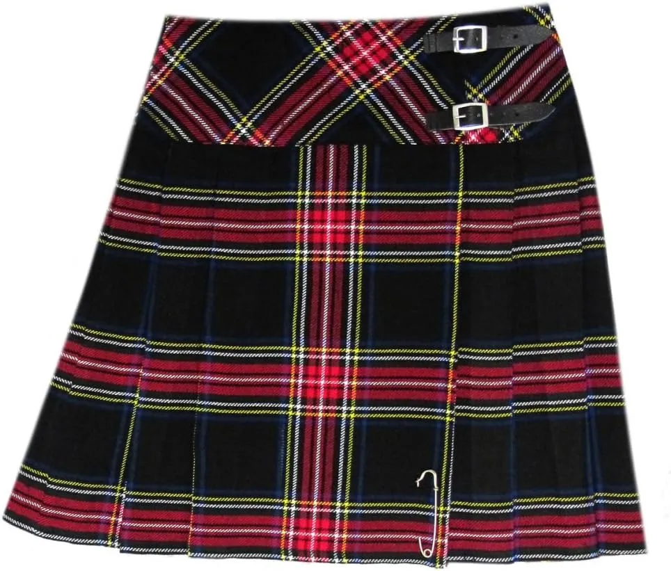 Womens 20" Plaid Knee Length Kilt Billie Skirt Leather Buckled Straps