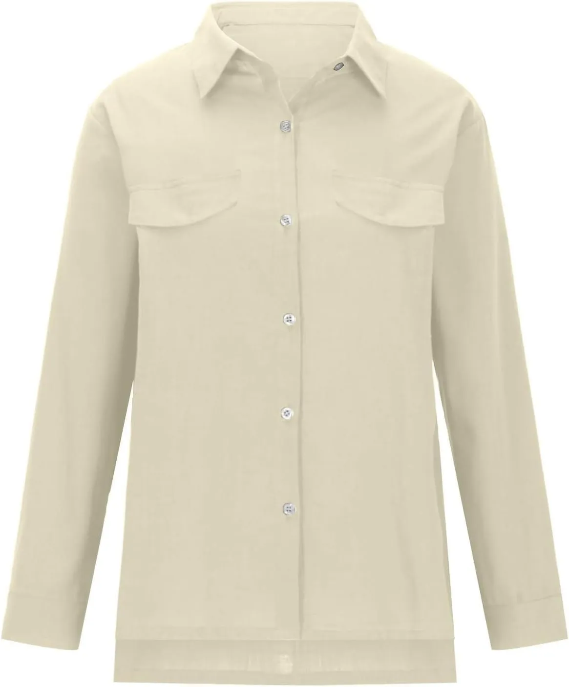 Womens Cotton Linen Button Down Shirt Spring Casual Long Sleeve Solid Color Shirts Loose Work Tops with Pockets