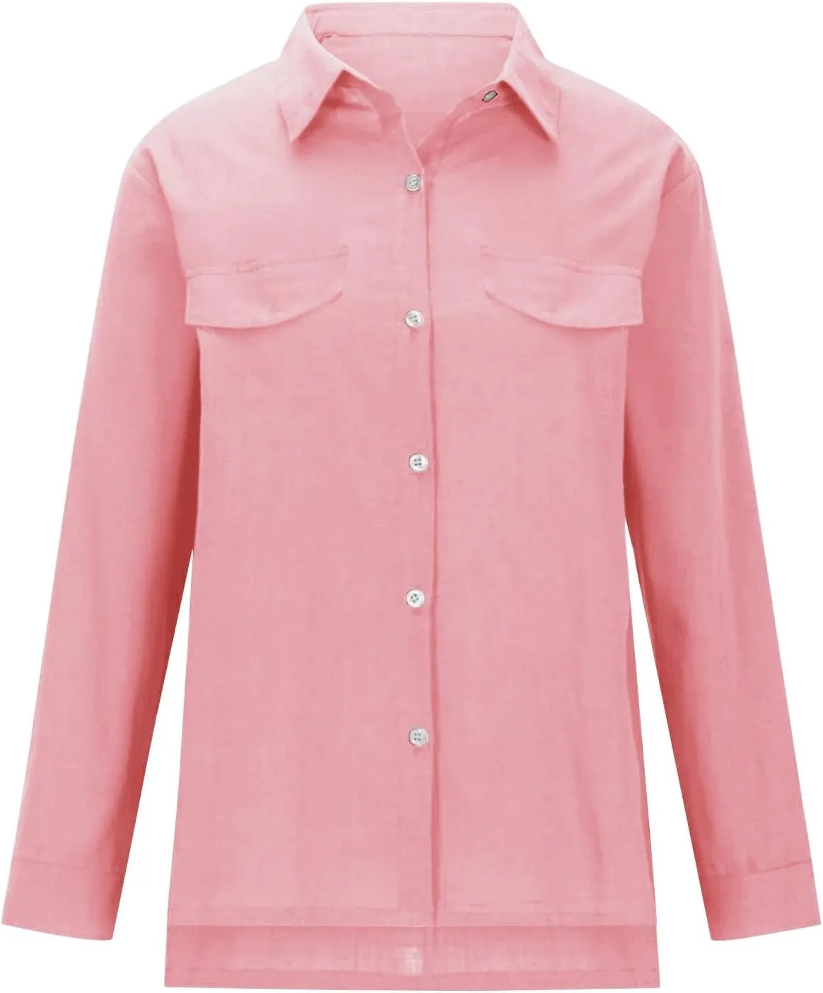 Womens Cotton Linen Button Down Shirt Spring Casual Long Sleeve Solid Color Shirts Loose Work Tops with Pockets