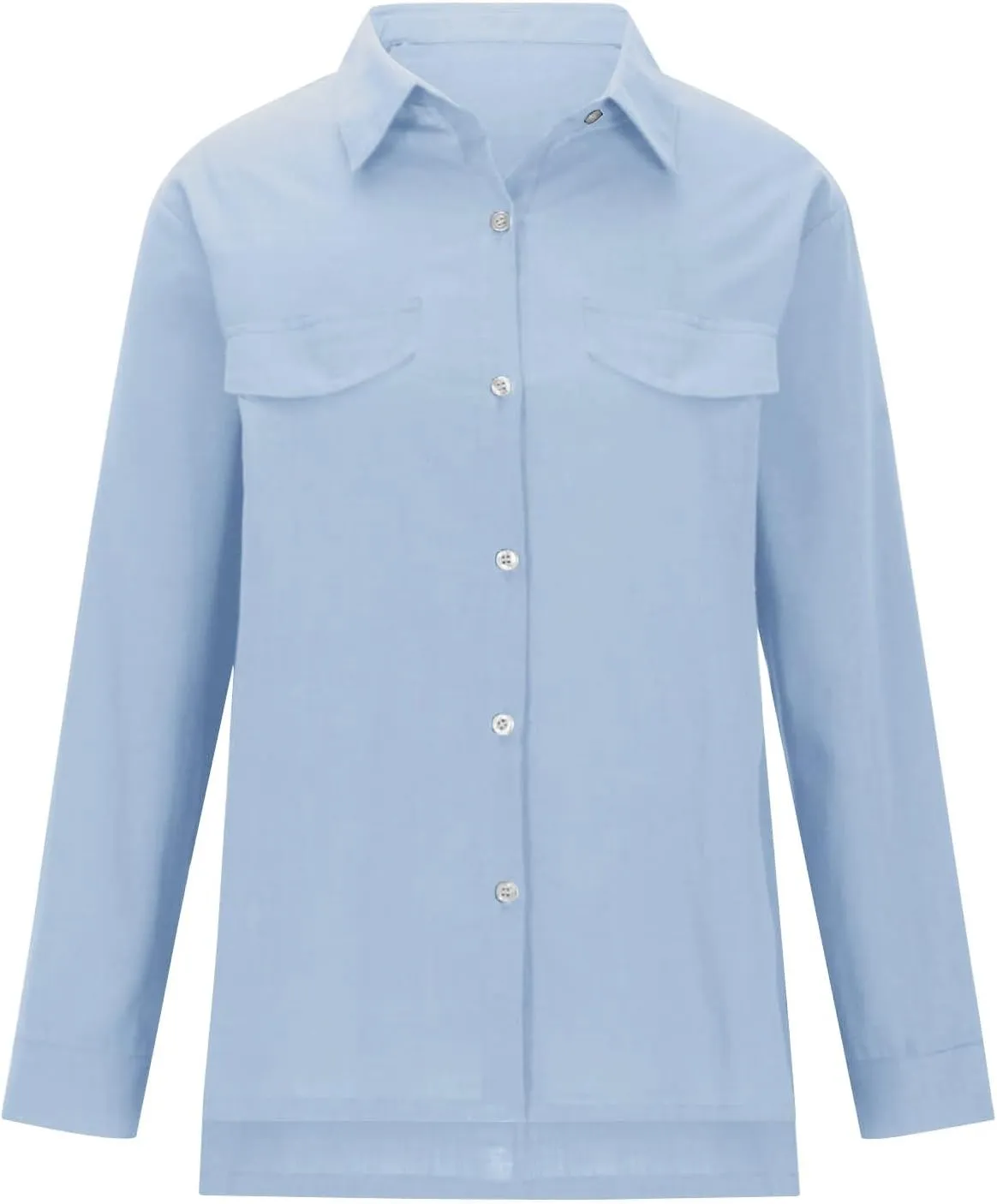 Womens Cotton Linen Button Down Shirt Spring Casual Long Sleeve Solid Color Shirts Loose Work Tops with Pockets