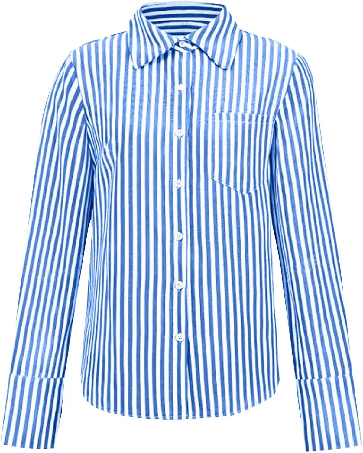 Womens Oversized Striped Button Down Shirts Boyfriend Long Sleeve Collared Work Business Blouses with Pocket