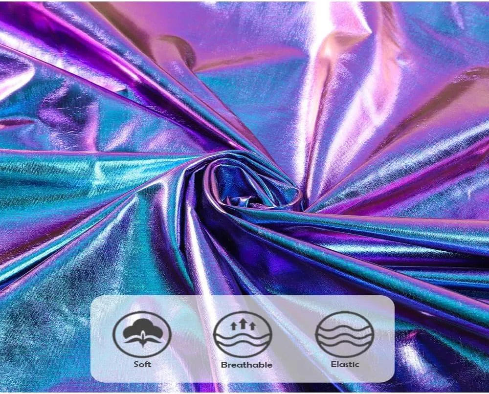 Womens Shiny Metallic Pants, Holographic Disco Sweatpant for 70s 80s Alien Space Cowgirl Halloween Costume