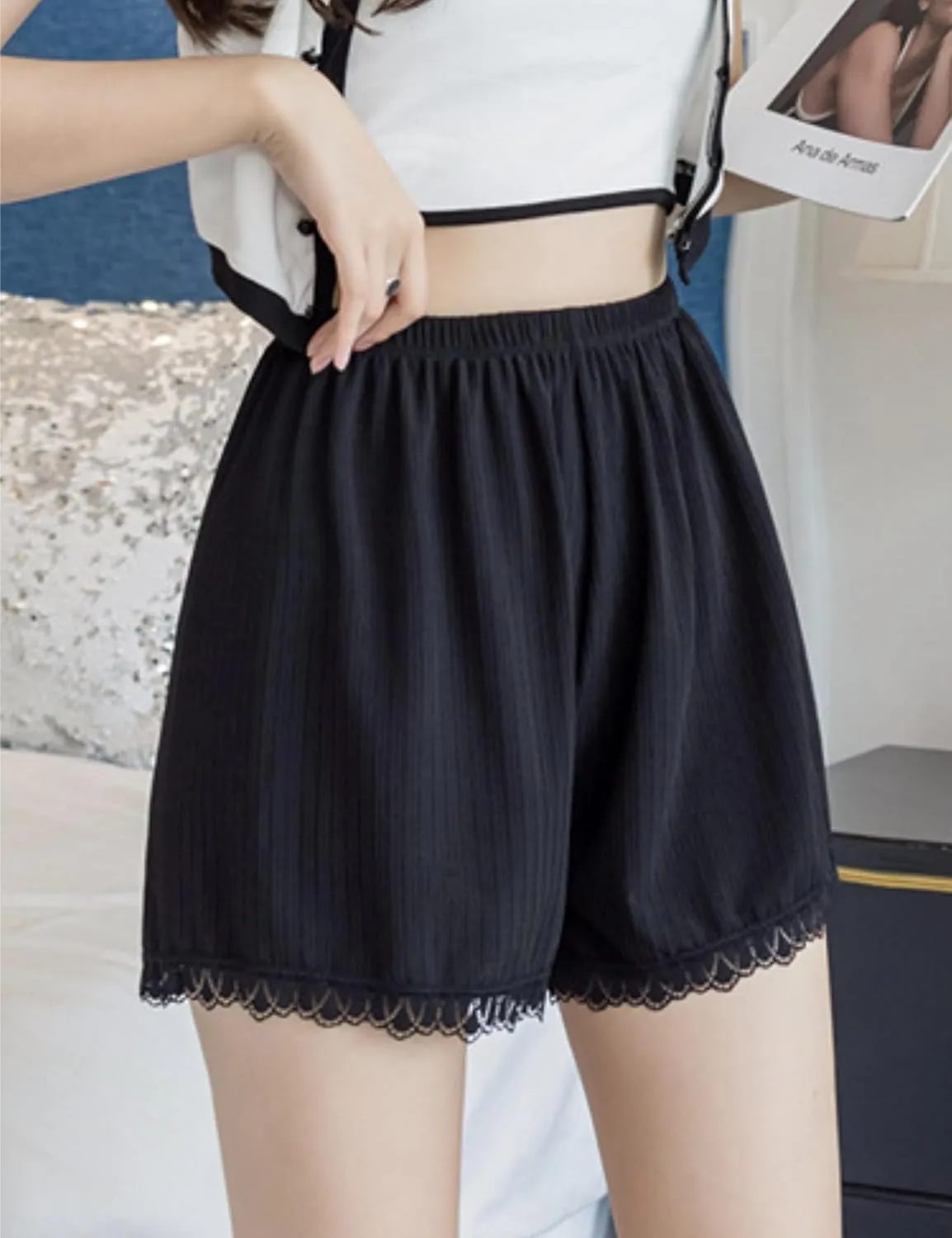 Womens Slip Shorts Lace Trim Pettipants Bloomers Split Skirt Culottes Half Slips Under Dresses Shorts for Women