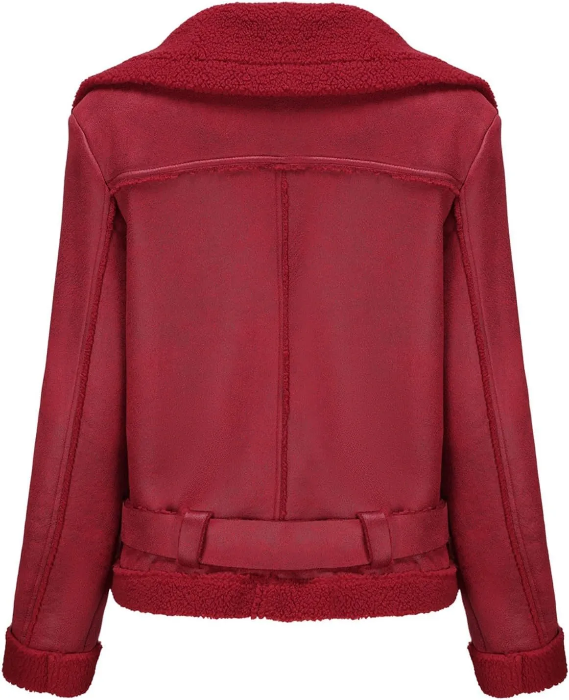 Womens Suede Faux Shearling Moto Bomber Jacket Sherpa Lined Lapel Coat Winter Faux Leather Coat Outerwear Overcoat