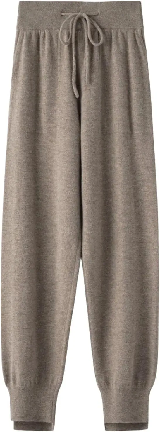 Women's Wide Leg Drawstring Trouser Pant 100 Percent Merino Wool Knitwear Simple Style Soft Warm Trousers