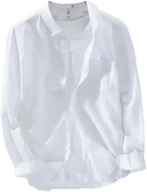 ZMIN Long-Sleeved Linen Shirt Men Casual Spring Clothing Pocket Shirt Mens Camisa