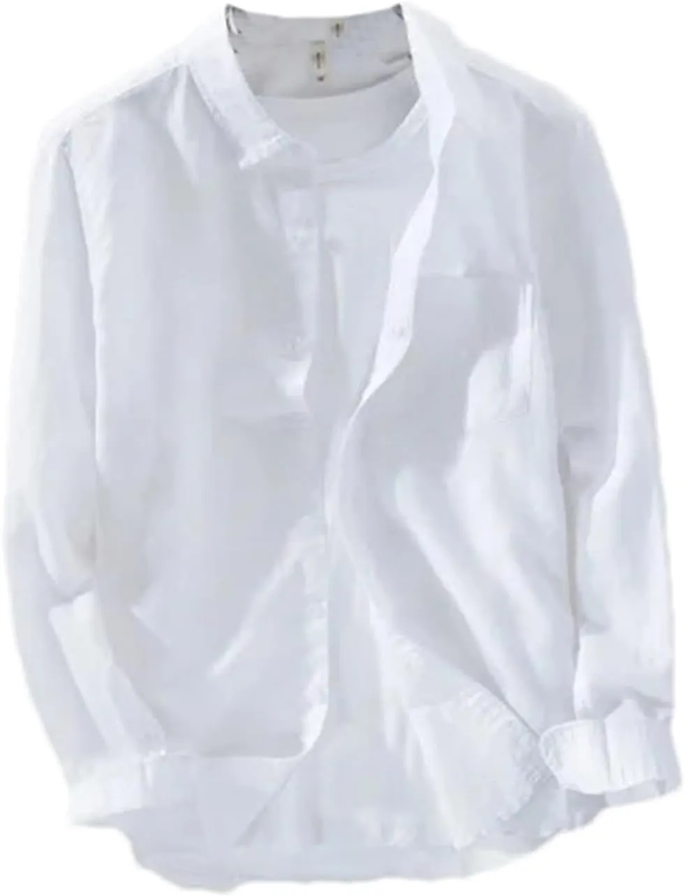 ZMIN Long-Sleeved Linen Shirt Men Casual Spring Clothing Pocket Shirt Mens Camisa